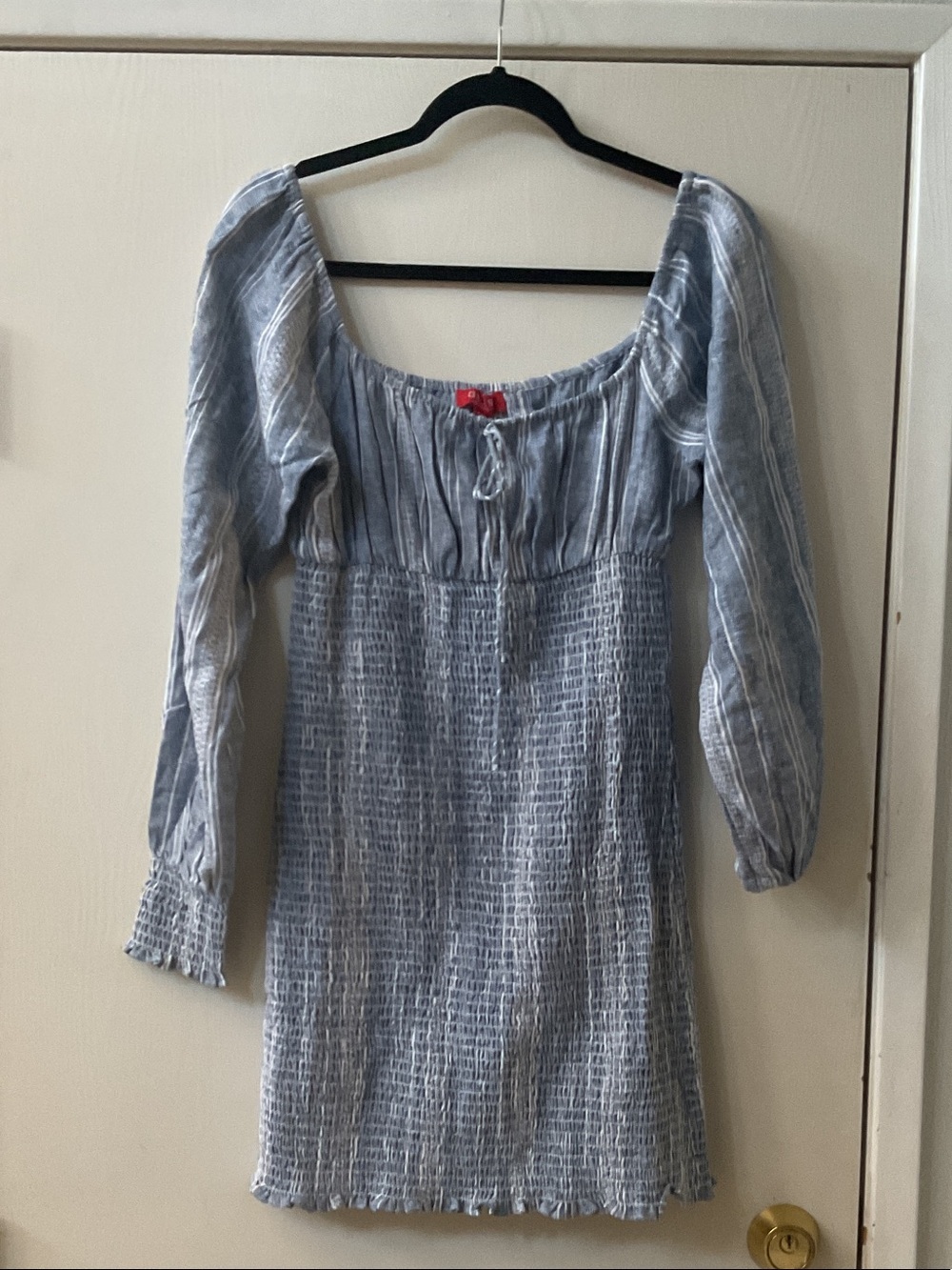 Guess Blue and White Striped Smocked Mini Dress